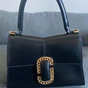 Black Leather Handbag with Gold Accent